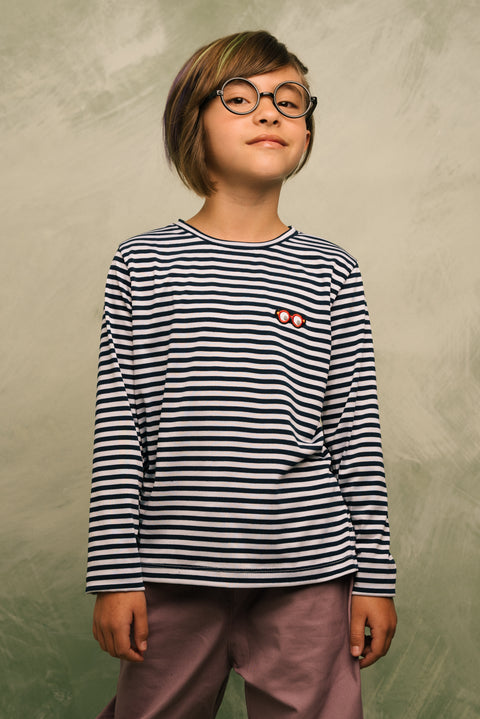 LONG SLEEVE SHIRT - NAVY AND WHITE STRIPES