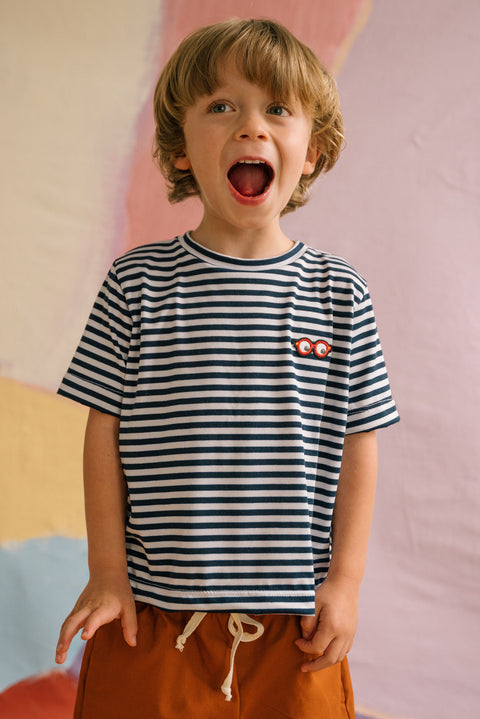 SHORT SLEEVE T-SHIRT - NAVY AND WHITE STRIPES