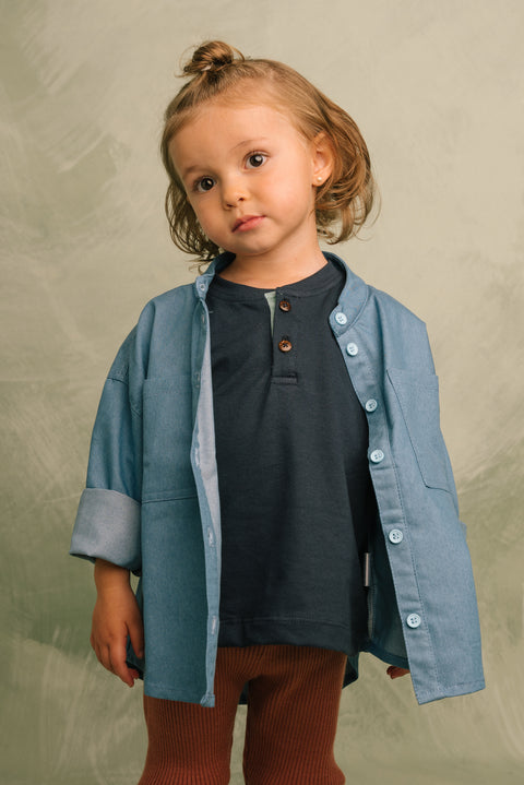 SHORT SLEEVE HENLEY SHIRT - NAVY
